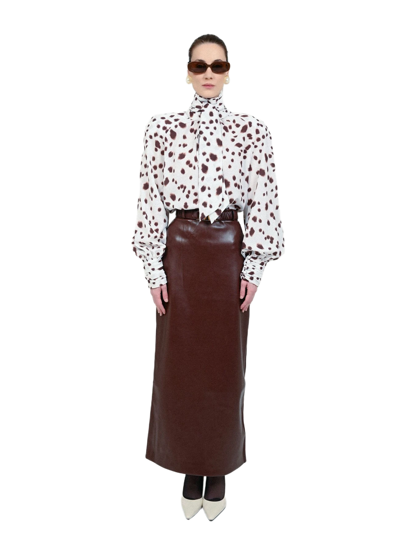 Rowen Rose Dalmatian Blouse with Bow Neck