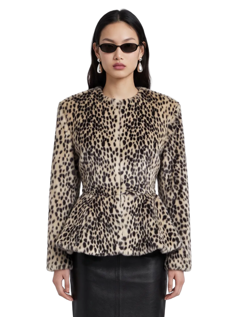 DE SAVARY Dalmatian Faux Pony Hair Peplum Jacket