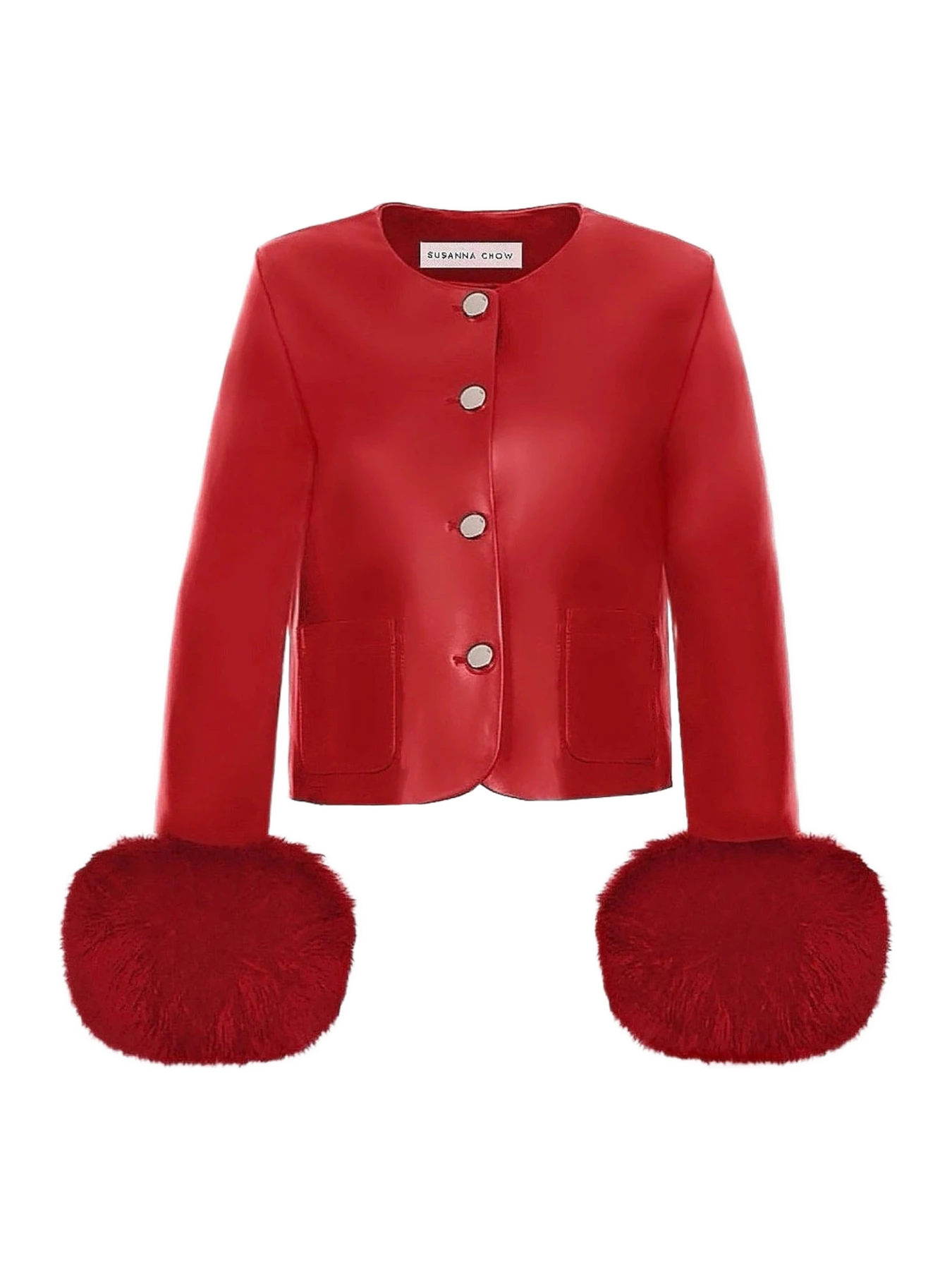 Susanna Chow Dawson Shearling Trim Leather Jacket