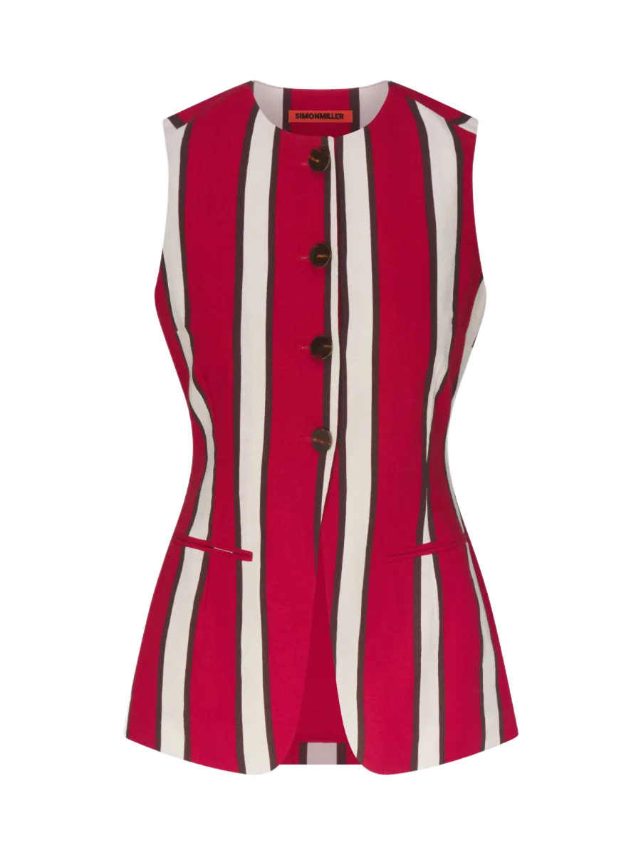 Simon Miller Del Mar Linen Vest In Venetian Red Stripe