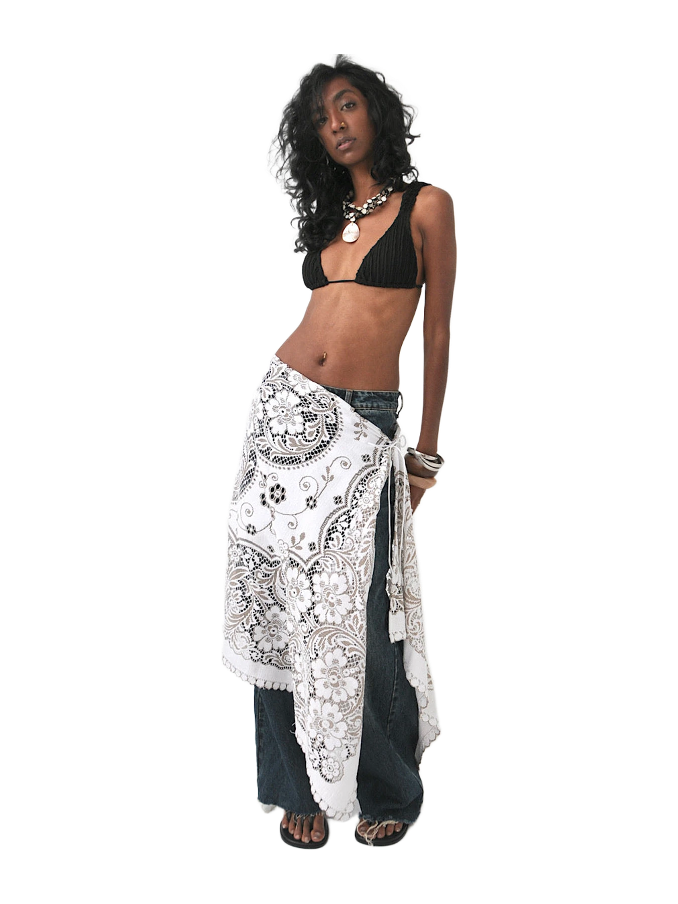 Concept A Label Demi Draped Vintage Lace Tie Skirt