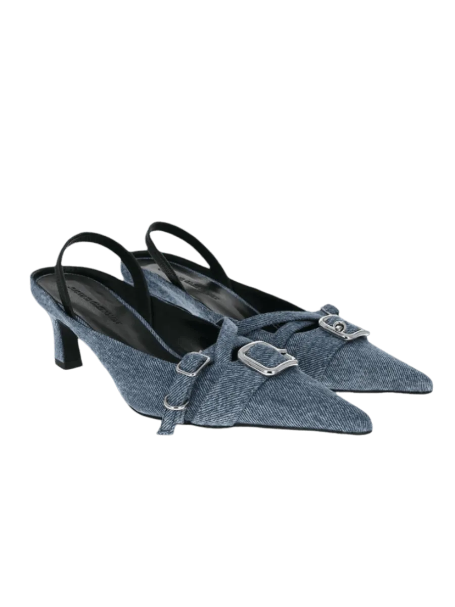 Justine Clenquet Denim Blue Slingbacks