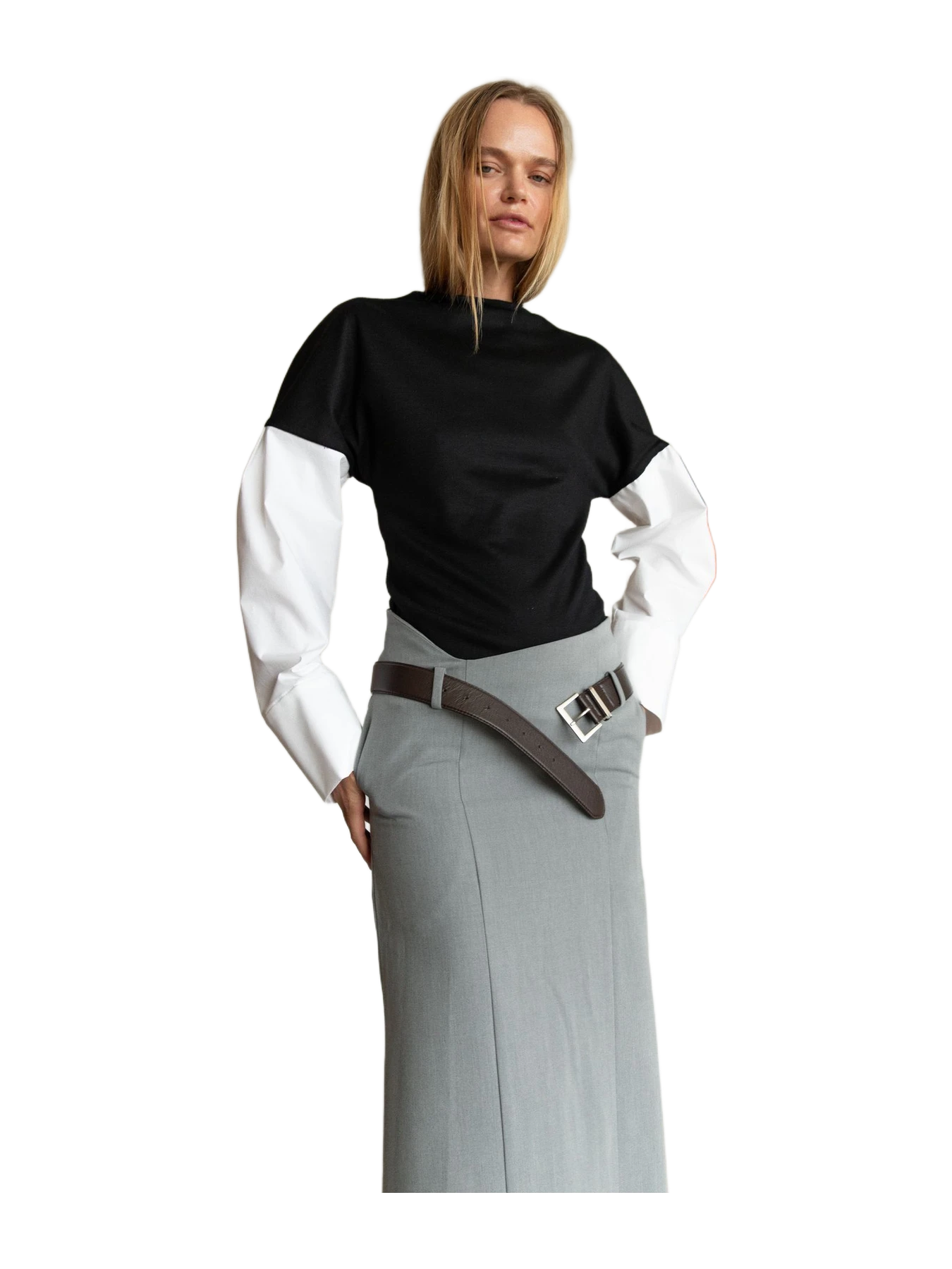Aaizél DETACHABLE MERINO WOOL LAYERED SHIRT TOP
