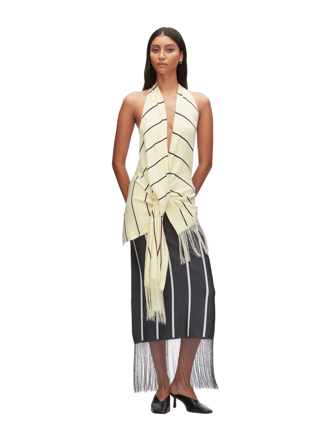 3.1 Phillip Lim Draped Stripe Halter Top With Fringe