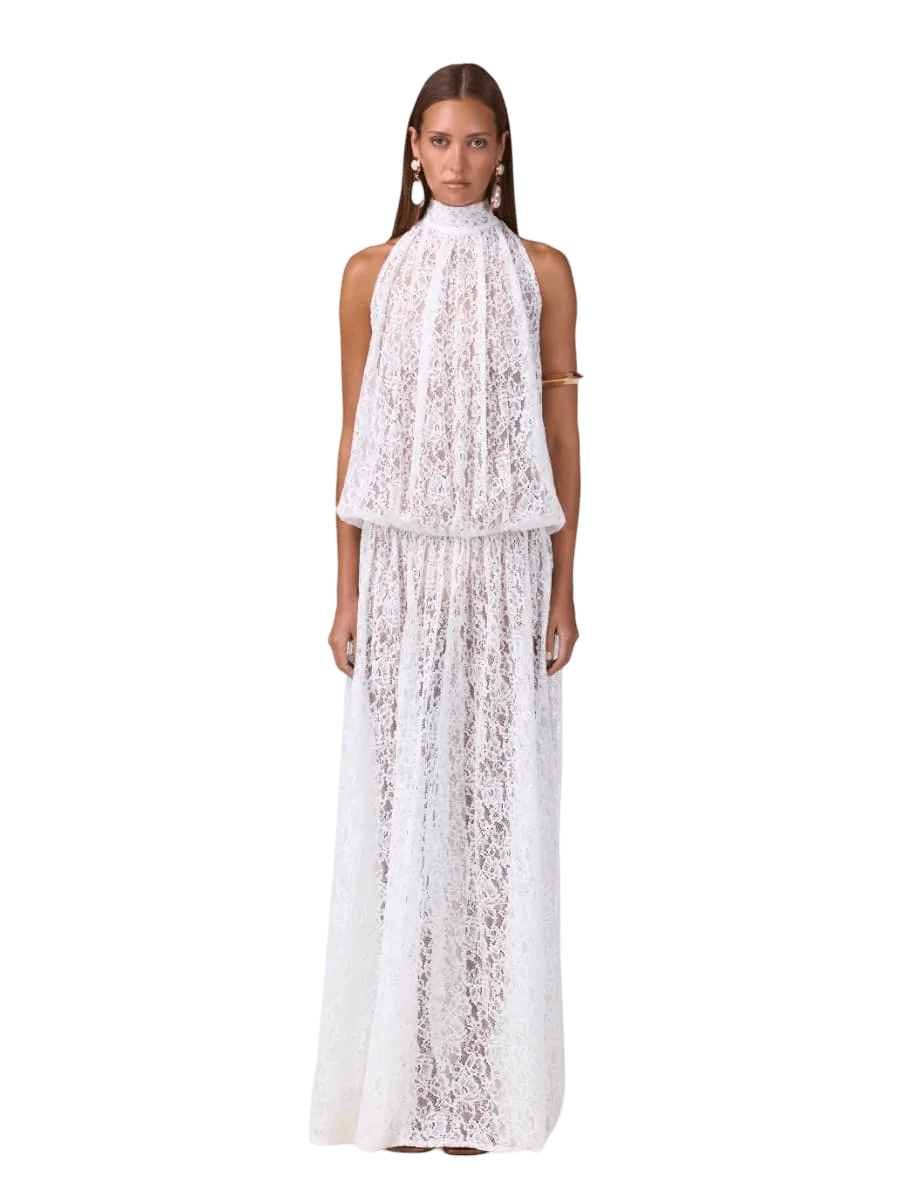 Same Drop Waist Lace Gown (White)