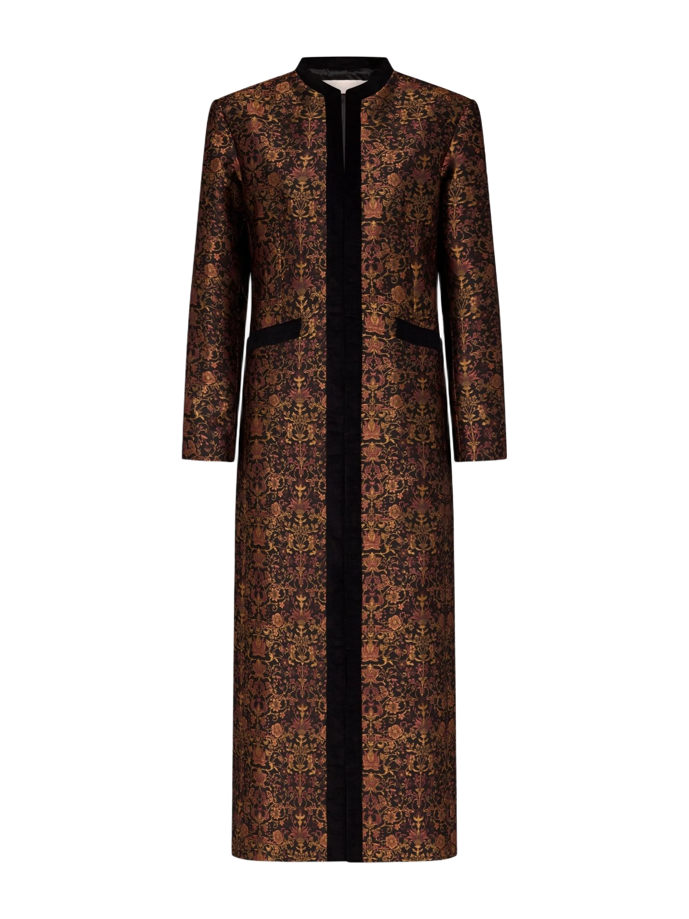 DESTREE Eden Garden Floral Jacquard Long Coat — Black And Rust