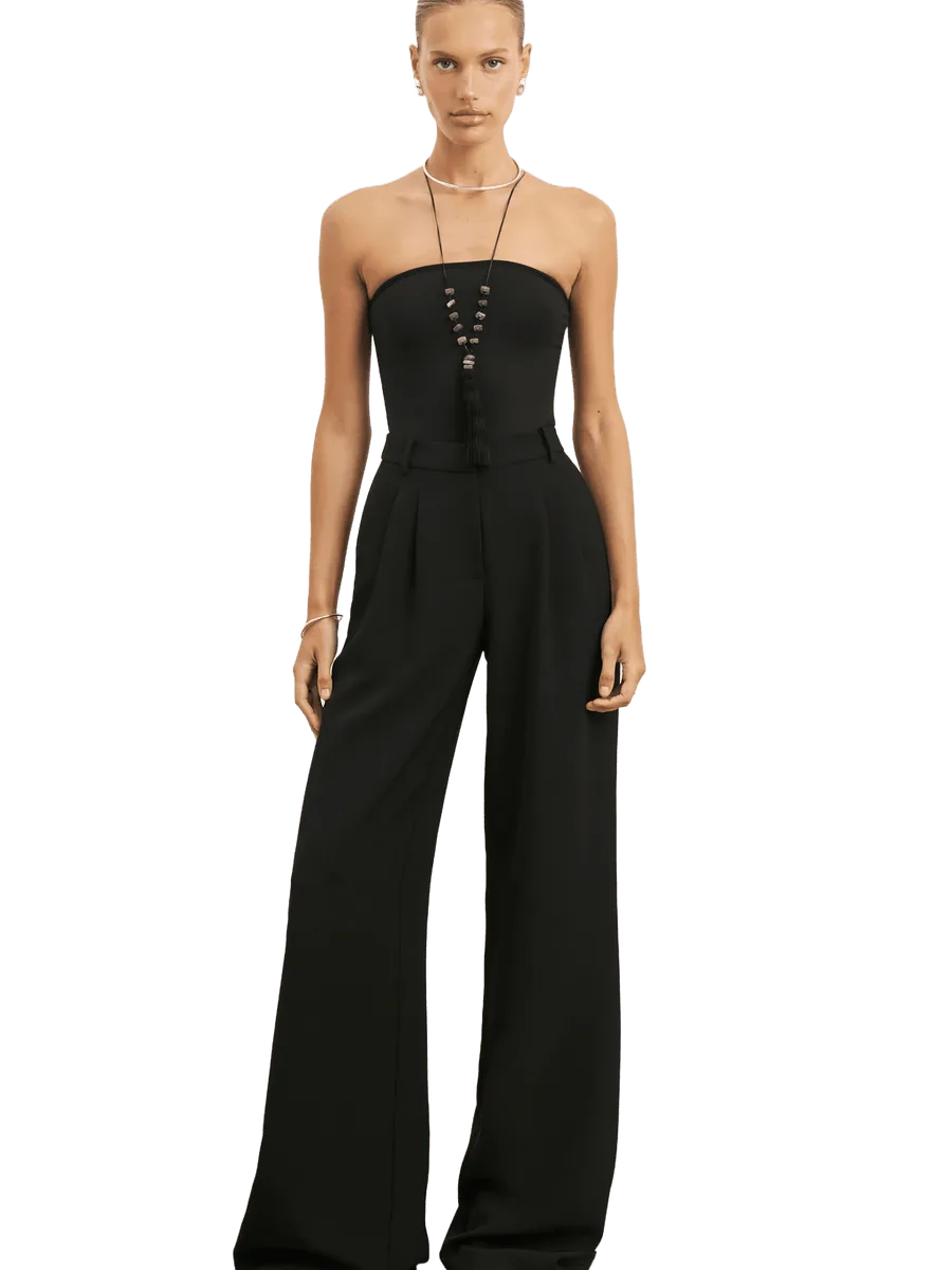 Because of Alice Effortless Pleated Wide Leg Trousers - Black