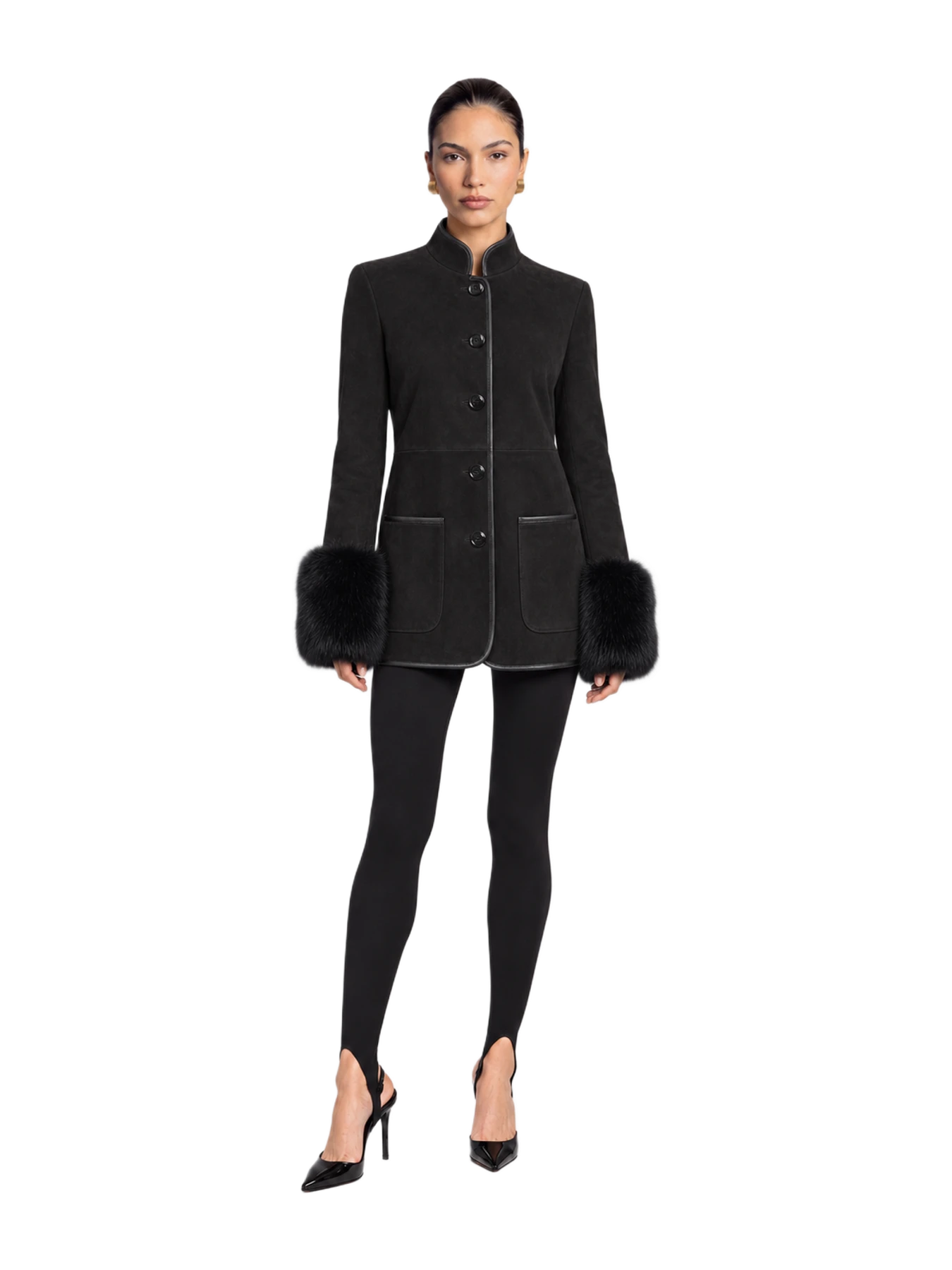 Susanna Chow Eleanor Shearling Trim Suede Jacket