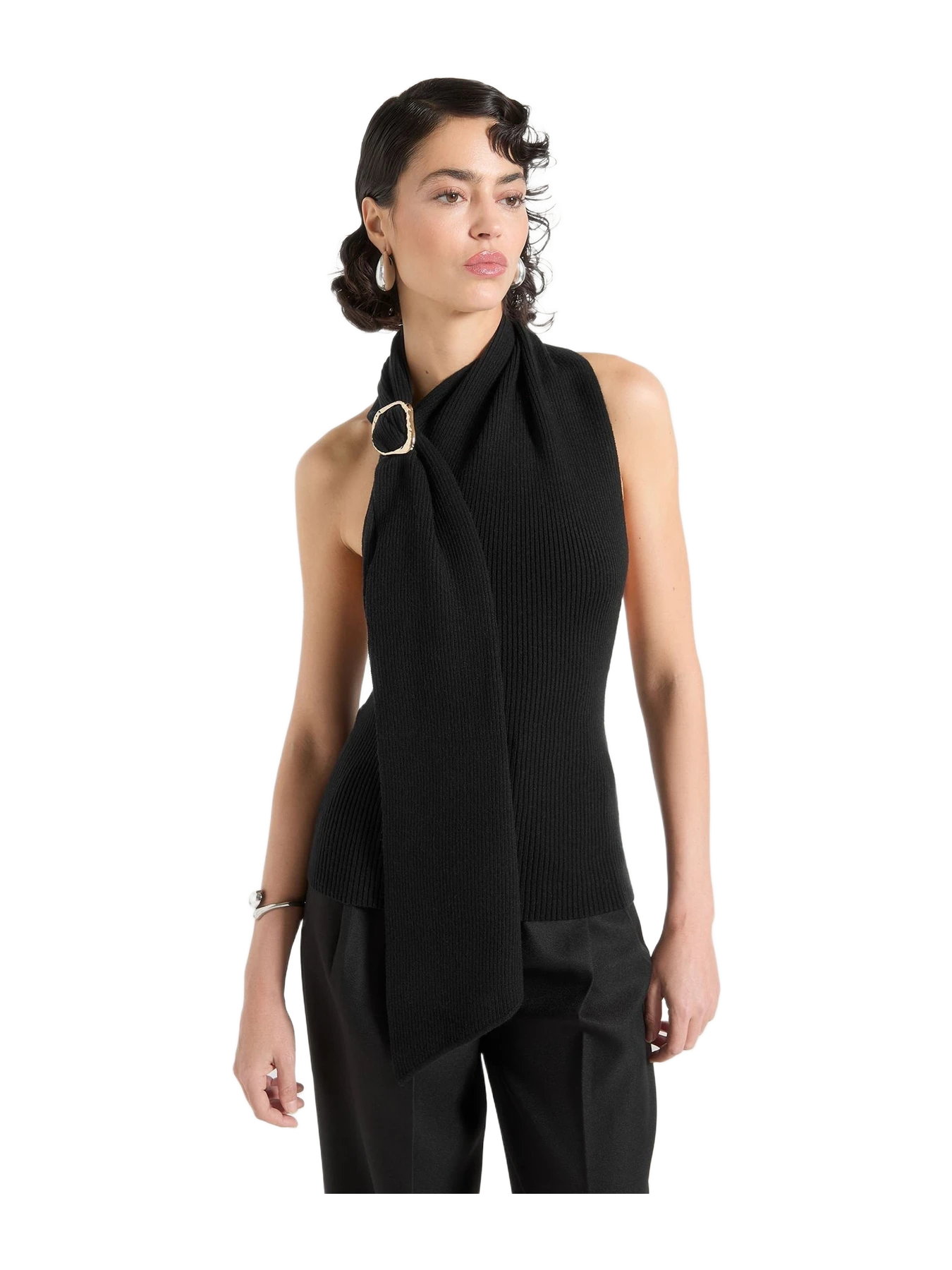 Manière de Voir Elodie - Knitted Draped Halter Neck Top - Black