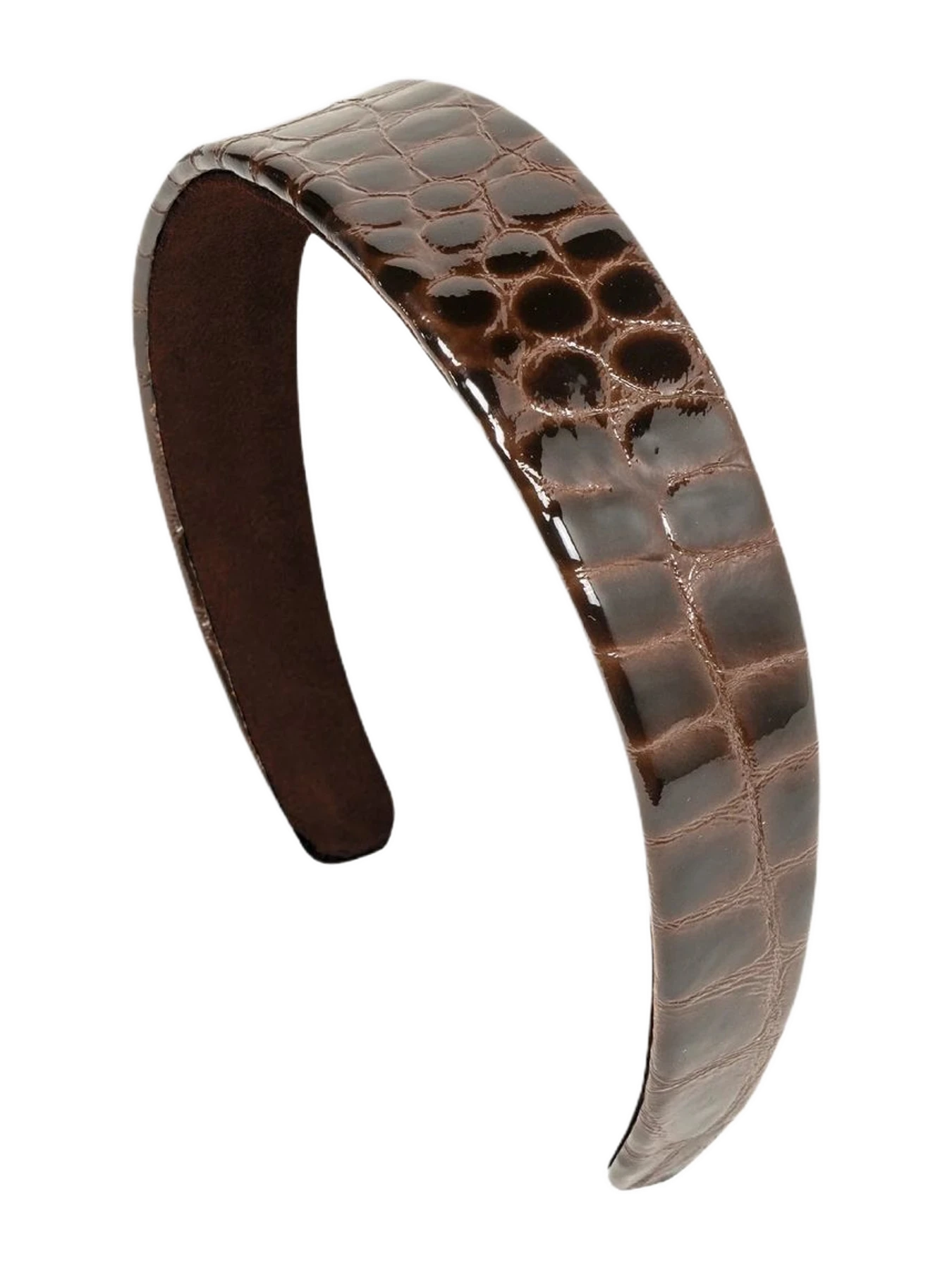 Jennifer Behr Embossed Leather Cruz Headband -- Brown Croc