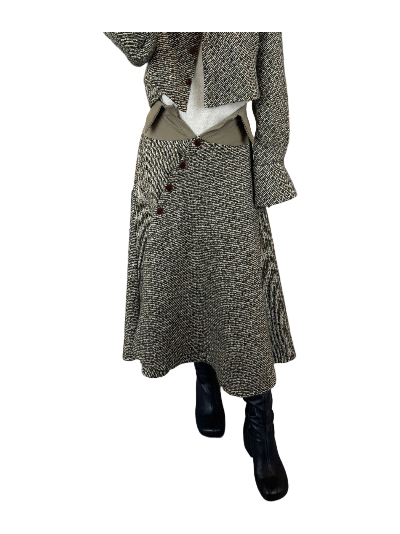 Aaizél EMI JAPANESE WOOL BOUCLÉ HANDKERCHIEF SKIRT in OLIVE