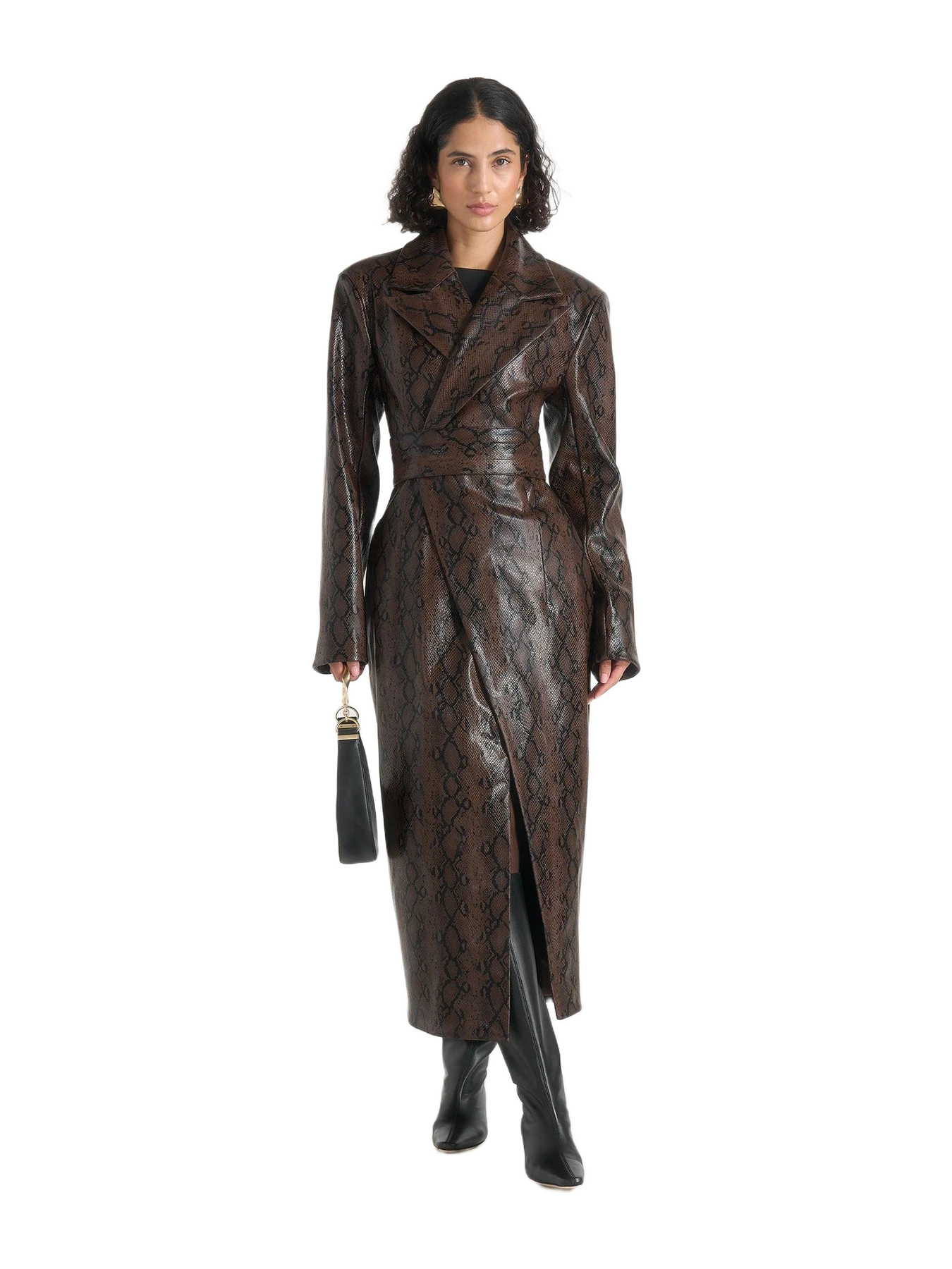 Manière de Voir Esma - Python Asymmetric Coat with Cinch Belt - Brown