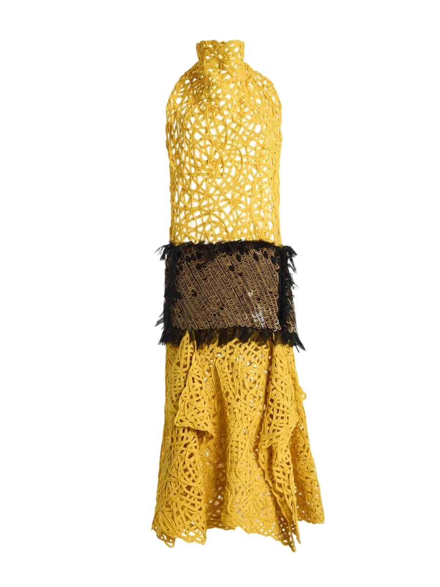 Diotima Exclusive Embroidered Midi Halter Dress
