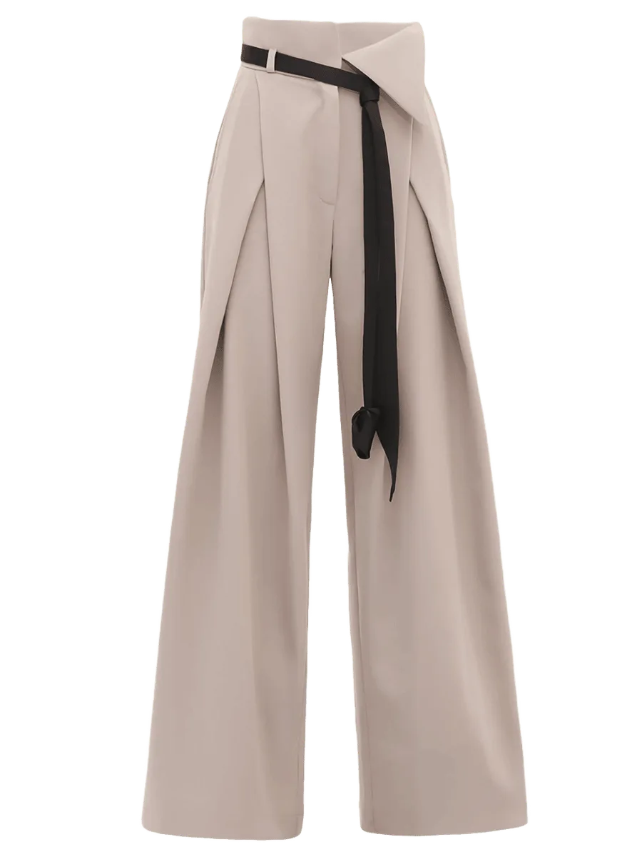 Doors Fashion Forward Wide-Leg Pants & Contrast Belt - Beige
