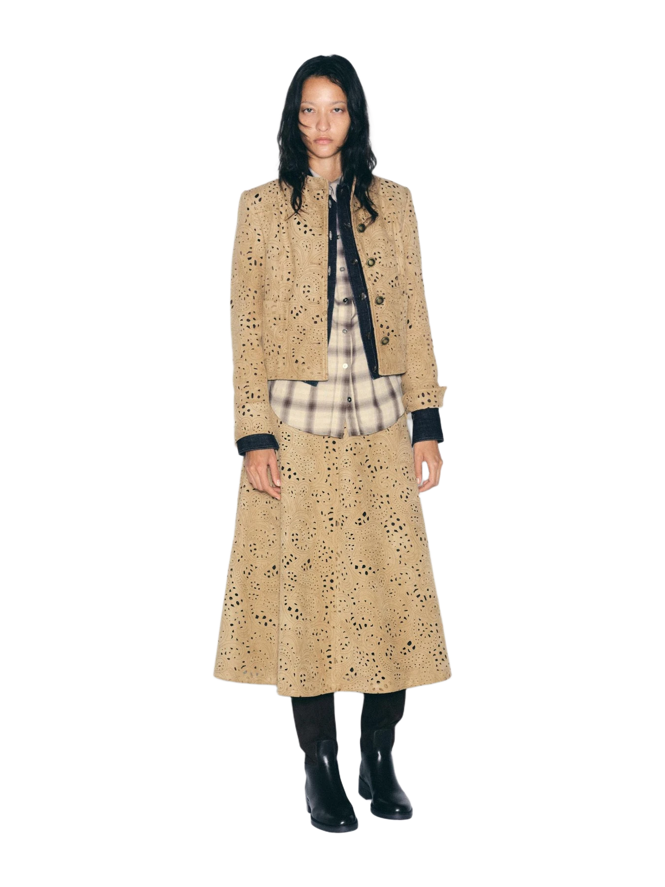Zara Faux Suede Perforated Blazer