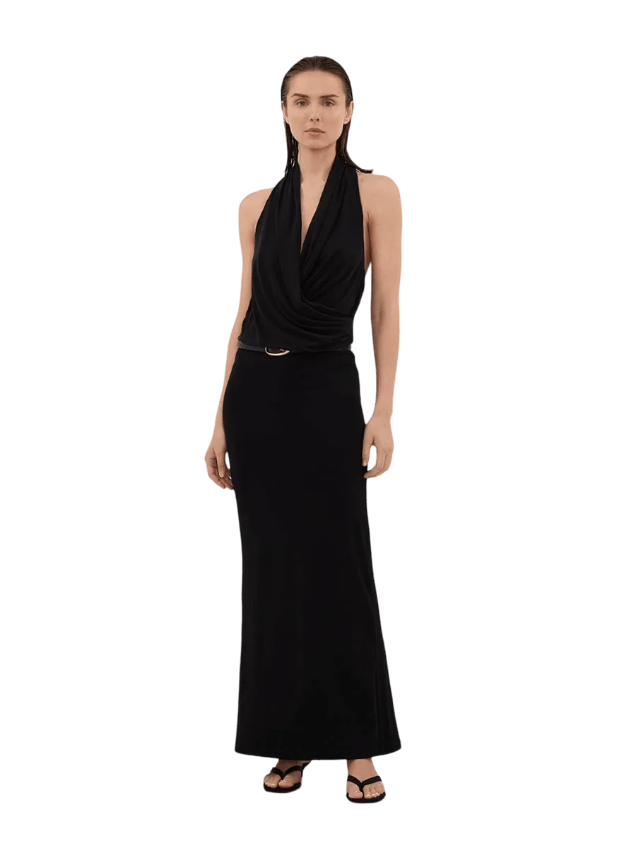 Dissh FELICITY BLACK SLEEVELESS HALTER MIDI DRESS