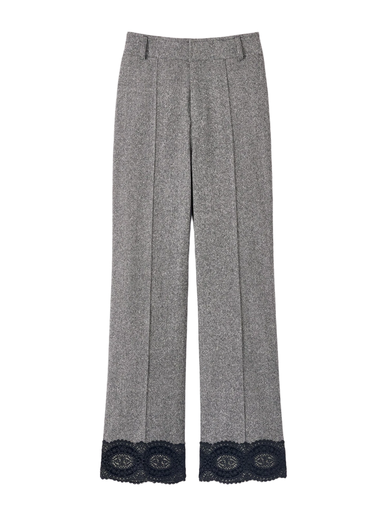 YOSHITOMO Flannel pants with lace hem - Grey