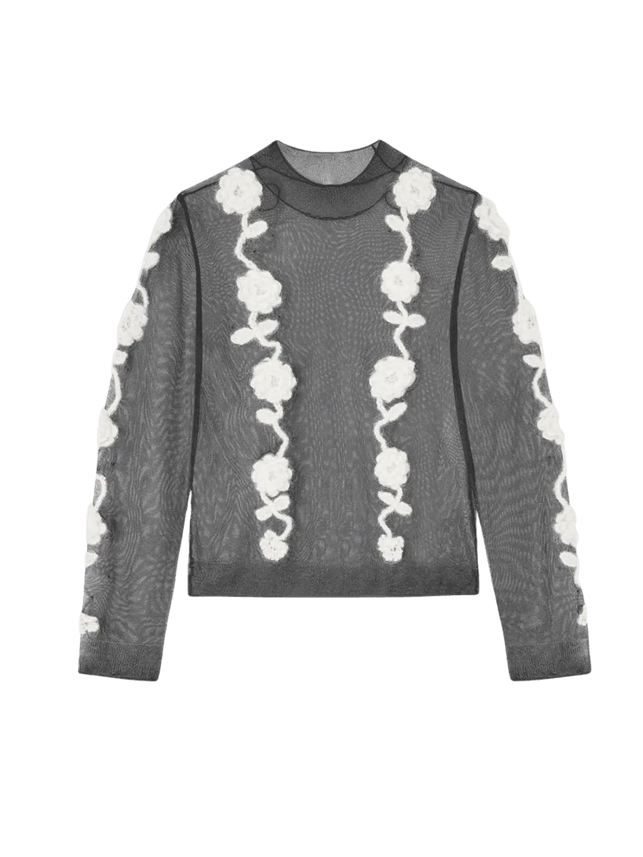 GANNI Flower Crochet Turtleneck