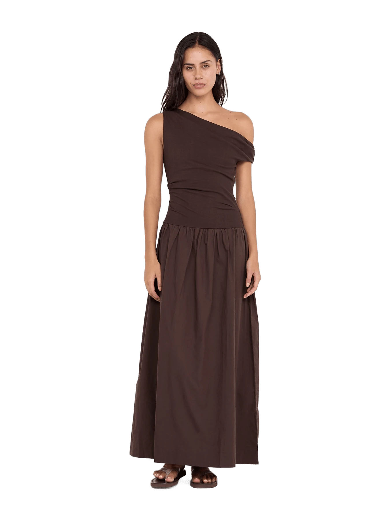 FREYA ASYM MAXI DRESS - DARK CHOCOLATE