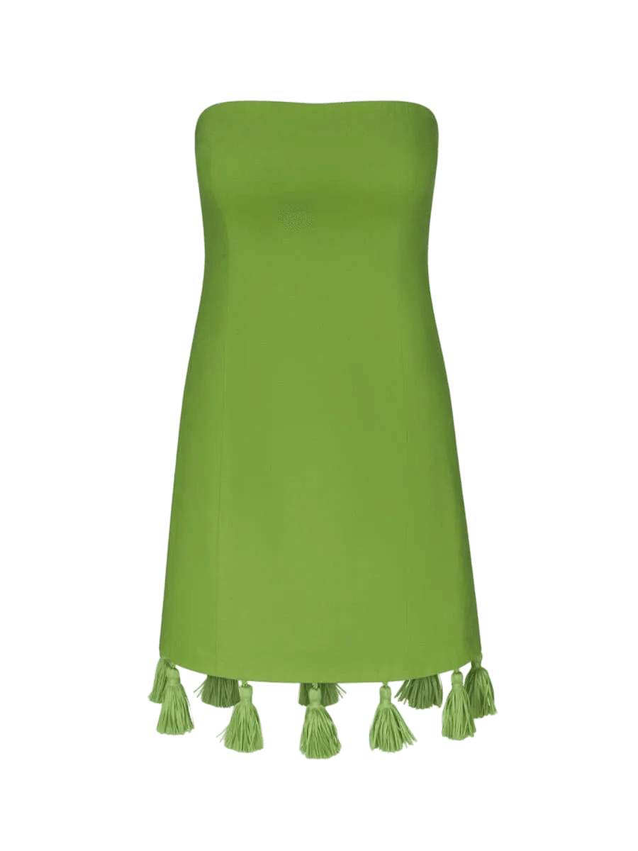Simon Miller Freya Linen Tassel Mini Dress in Matcha