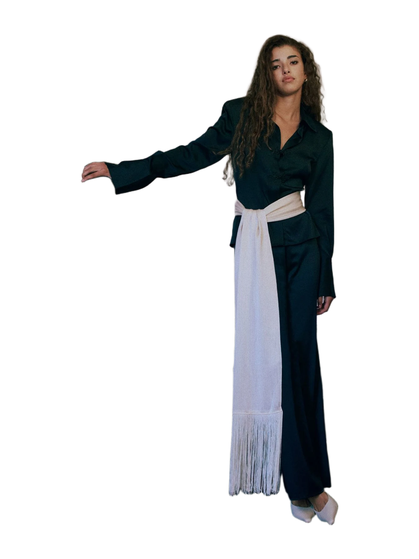Same Fringe Waist Scarf (cream)