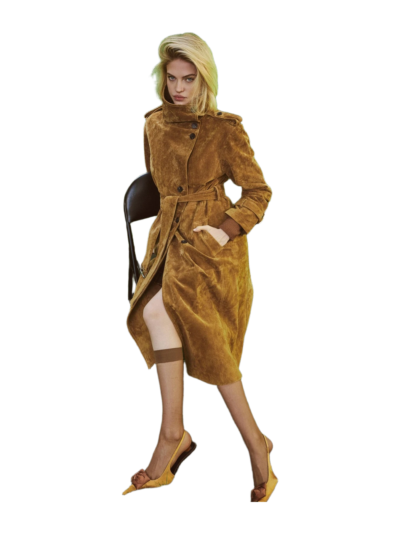Avec Les Filles Genuine Suede Belted Trench Coat
