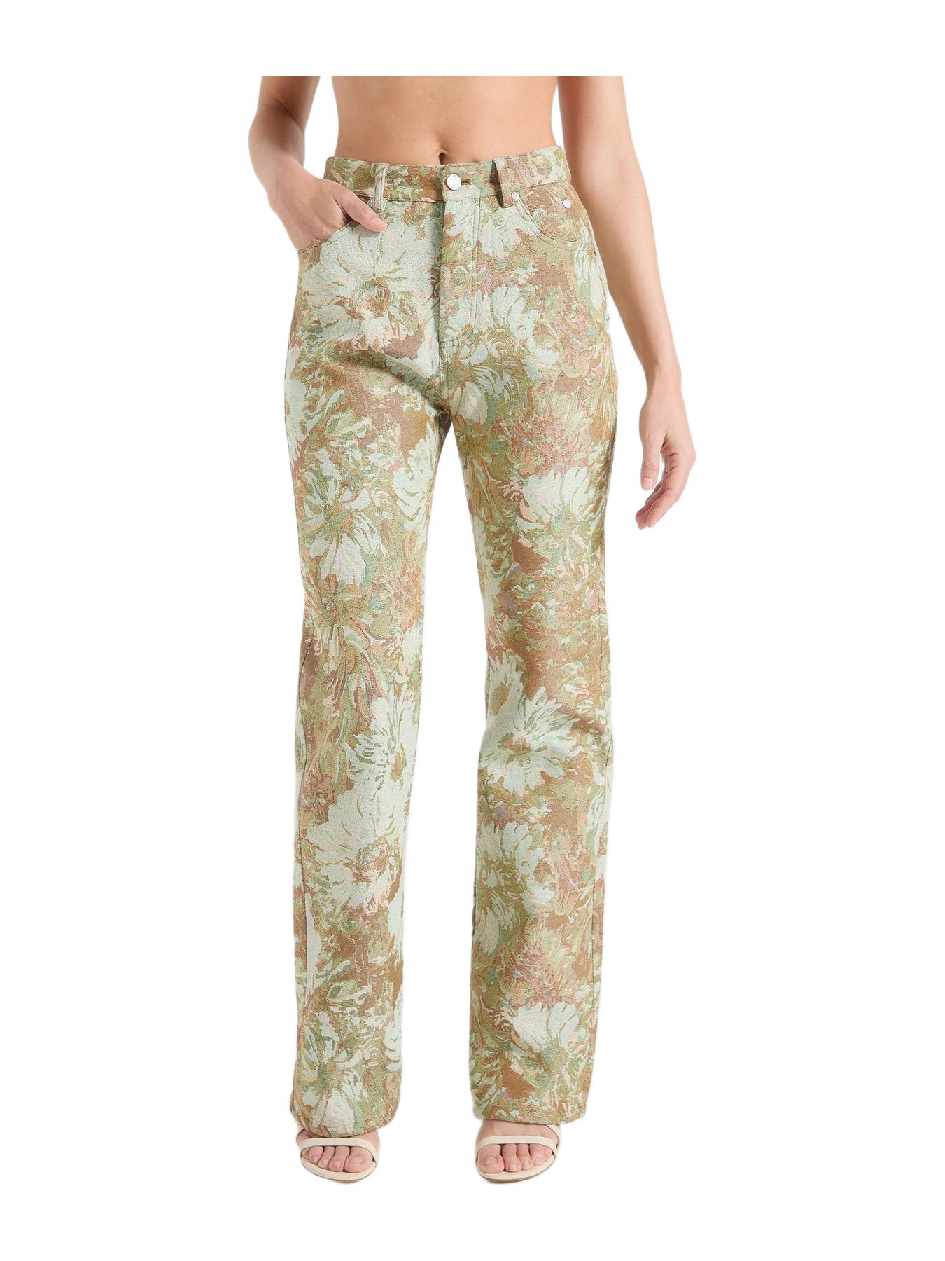 Manière de Voir Gia - Jacquard High Rise Straight Leg Jeans - Sage
