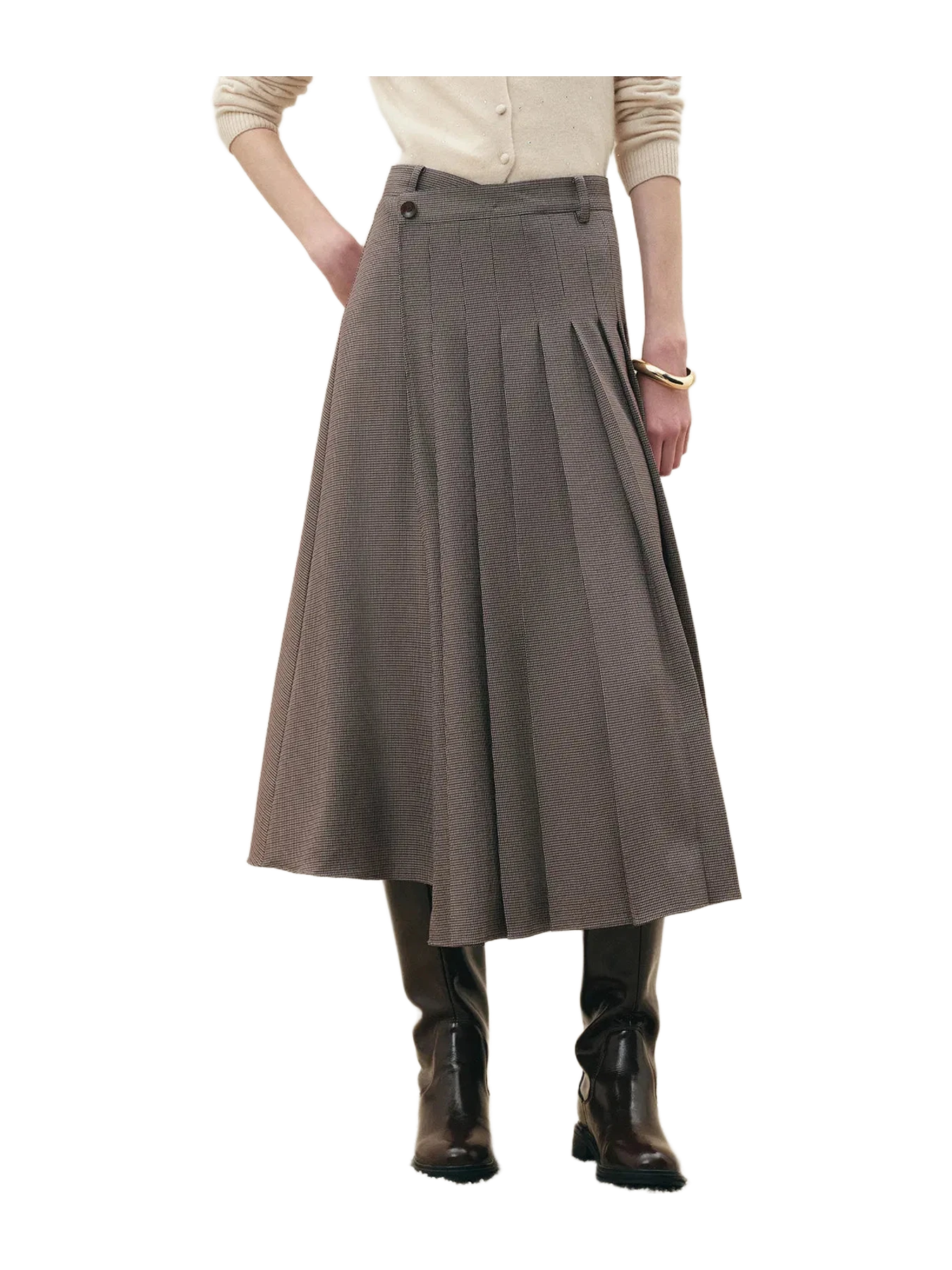 Fabrique Grace Pleated Wrap Houndstooth Skirt