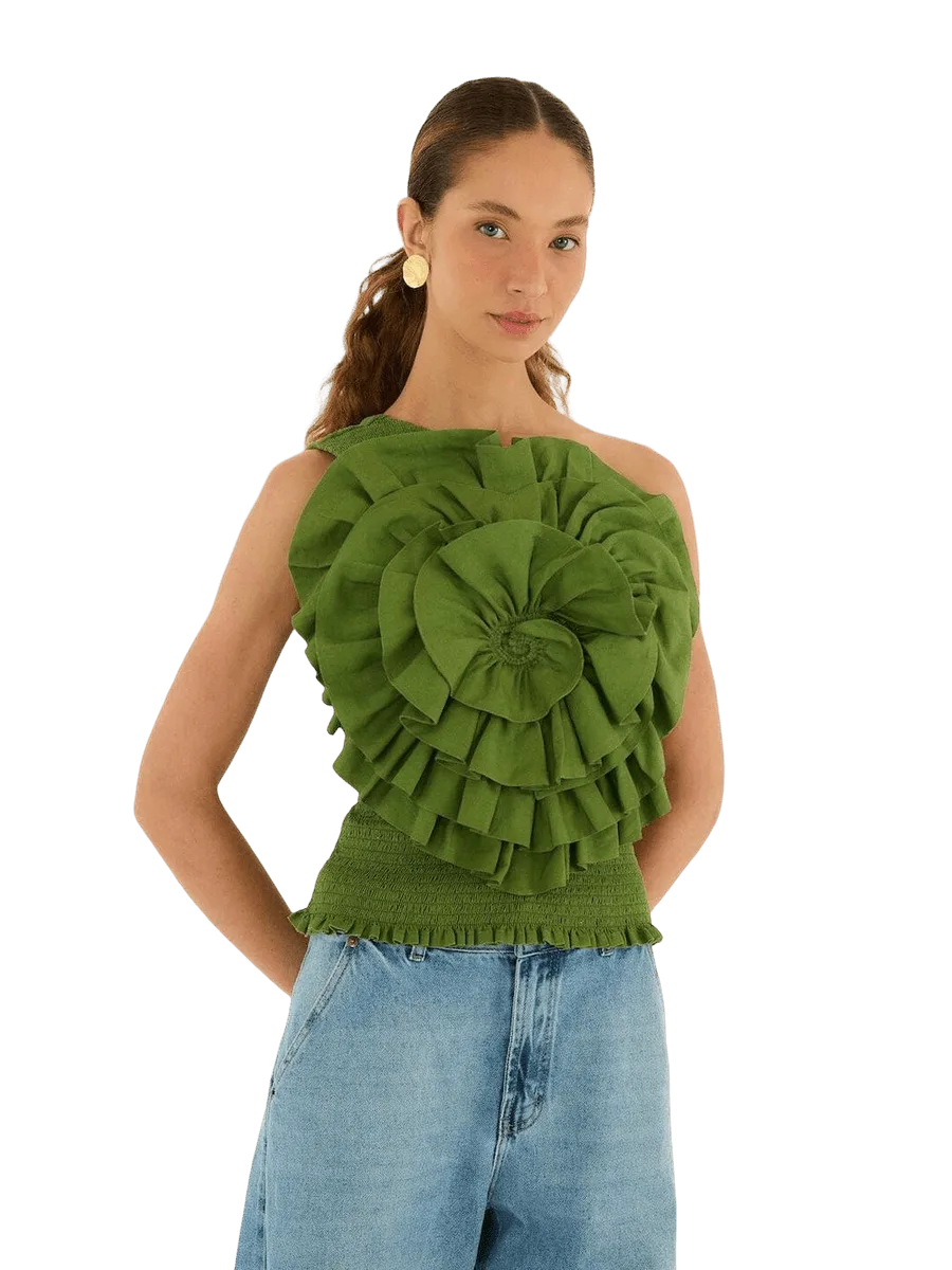 Farm Rio Green One Shoulder Blouse