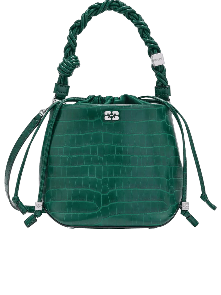 GANNI Green Patent Croco Bou Bucket Bag