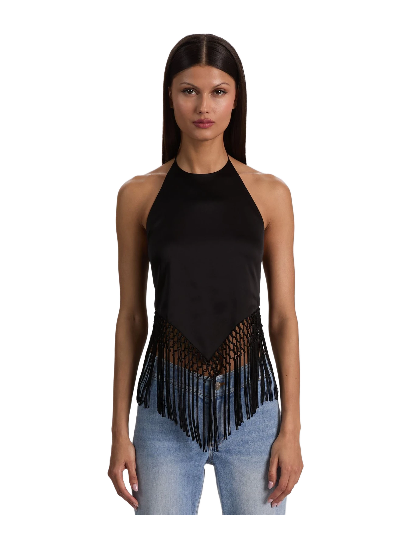 Alice + Olivia Greta Handkerchief Fringe Top - Black