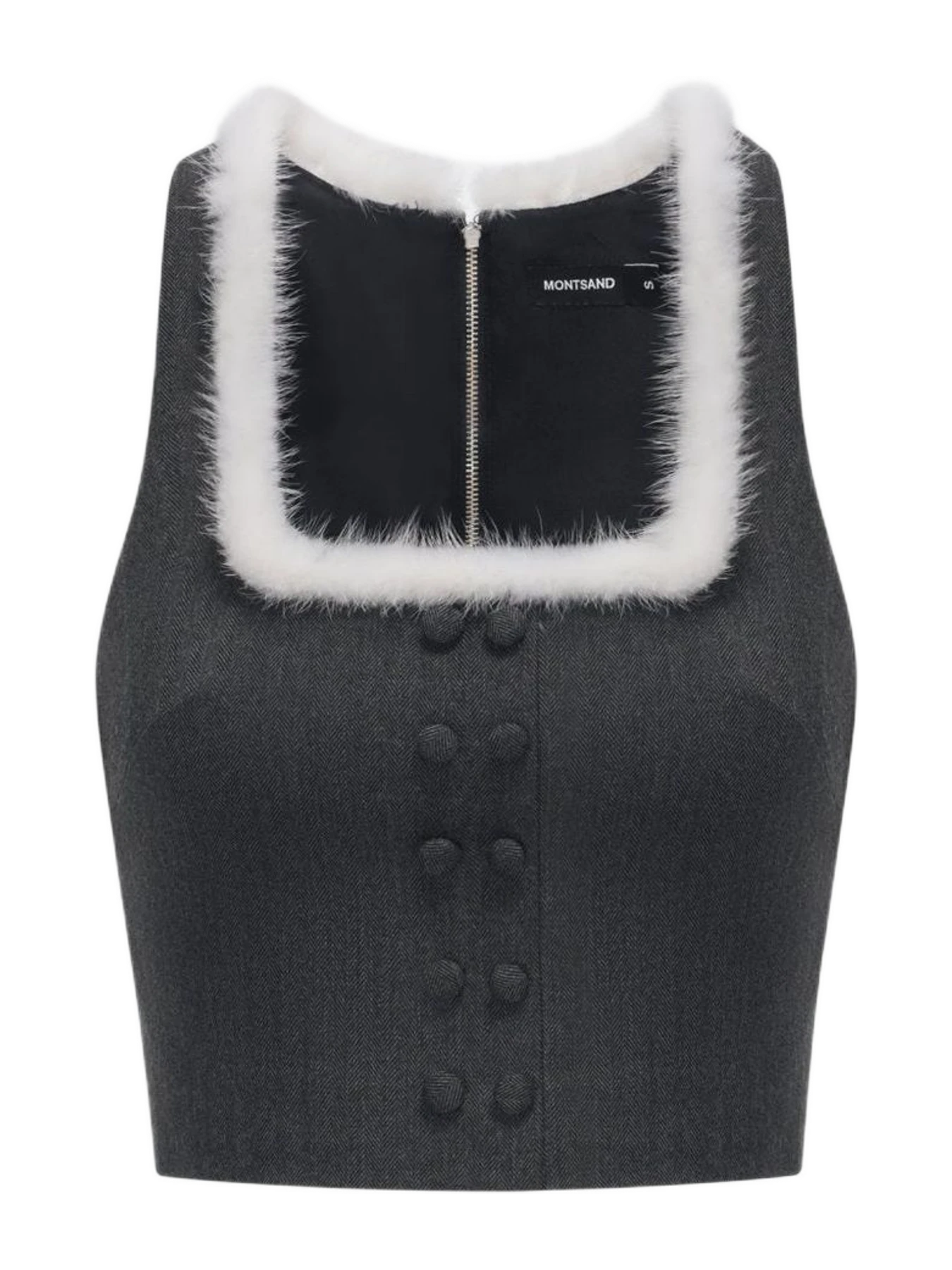 Montsand Grey Fur Neckline Halter Top