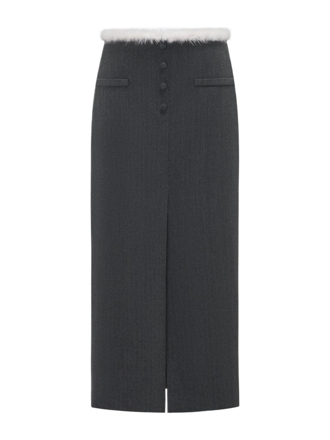 Montsand Grey Fur Waistband Midi Skirt