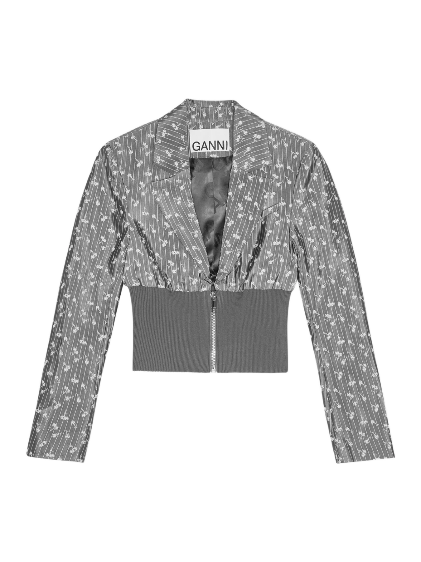 GANNI Grey Jacquard Cropped Blazer