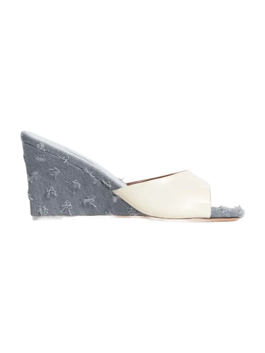Anonymous Copenhagen Gwen 75 wedge Shiny lamb & denim White sand & distressed washed grey