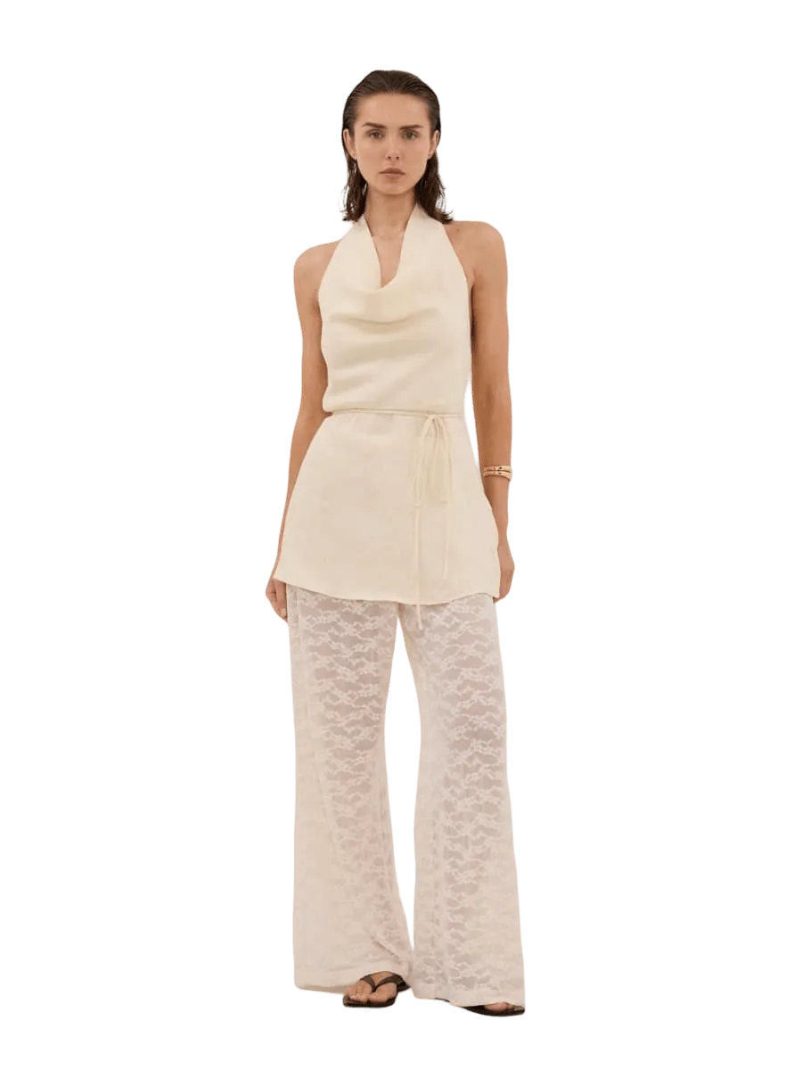 Dissh HAYLEE STRAW SLEEVELESS LINEN COWL TOP