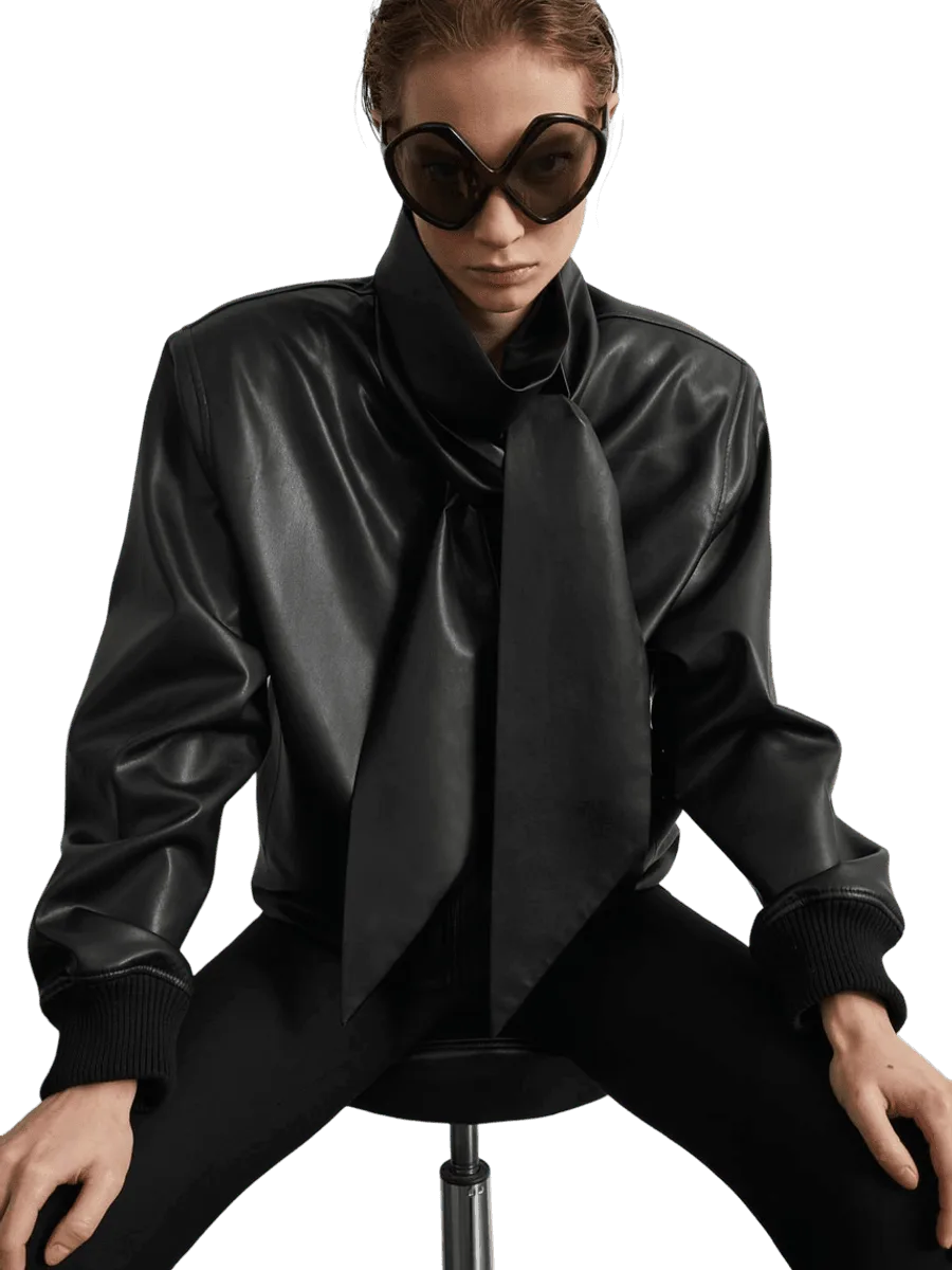 United C Hirson Faux Leather Scarf Jacket - Black