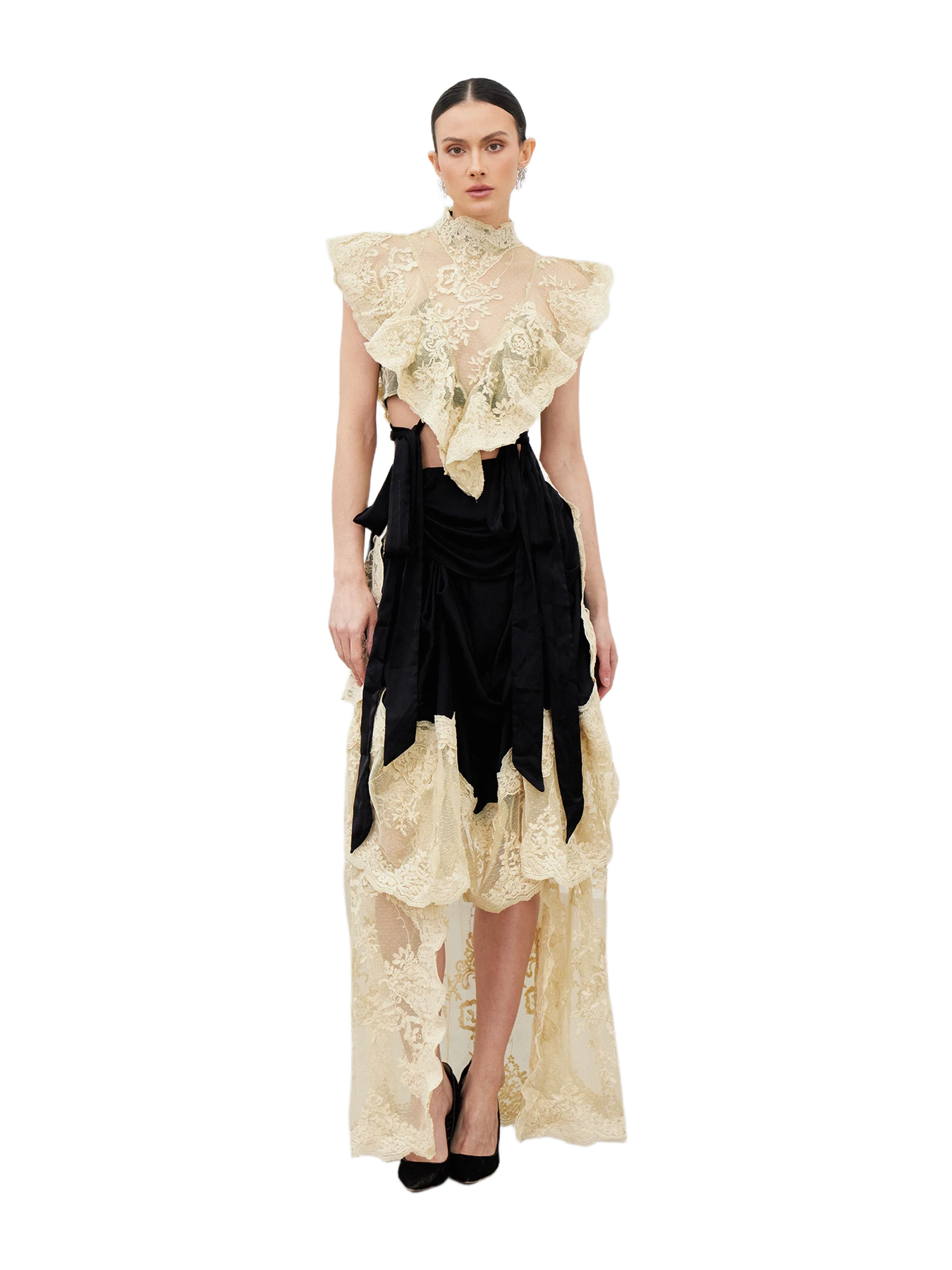 Innovare Denim Iair Sleeveless Lace Ruffle Maxi Dress