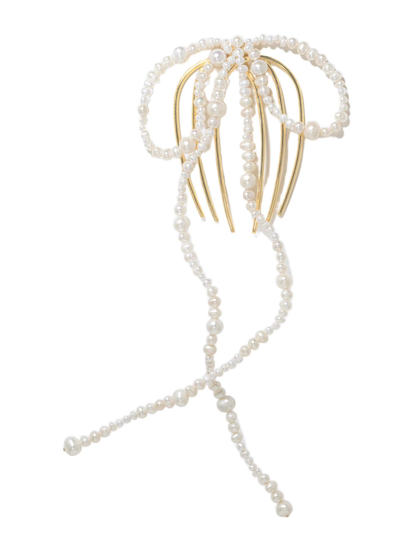 Completedworks Jellyfish - Pearl And Gold Plated Long Bow Hair Comb