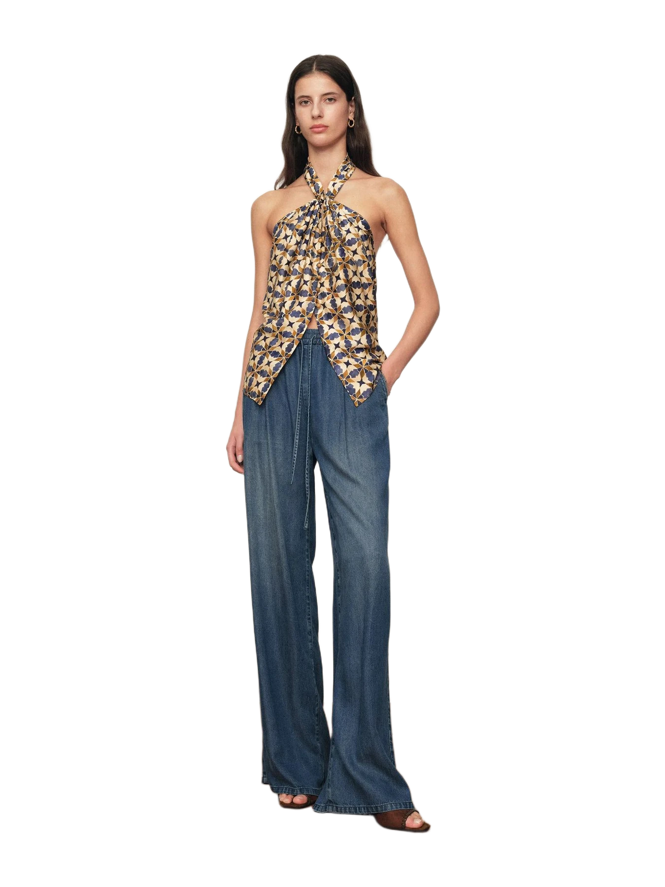 Fabrique Jocelyn Halter Neck Top In Crinkled Silk Blend