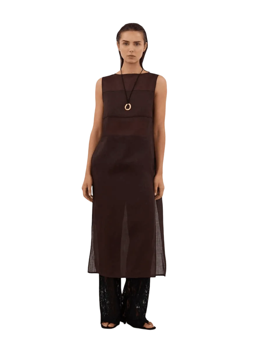 Dissh KAI BURNT CHOC SLEEVELESS RAMIE TUNIC TOP