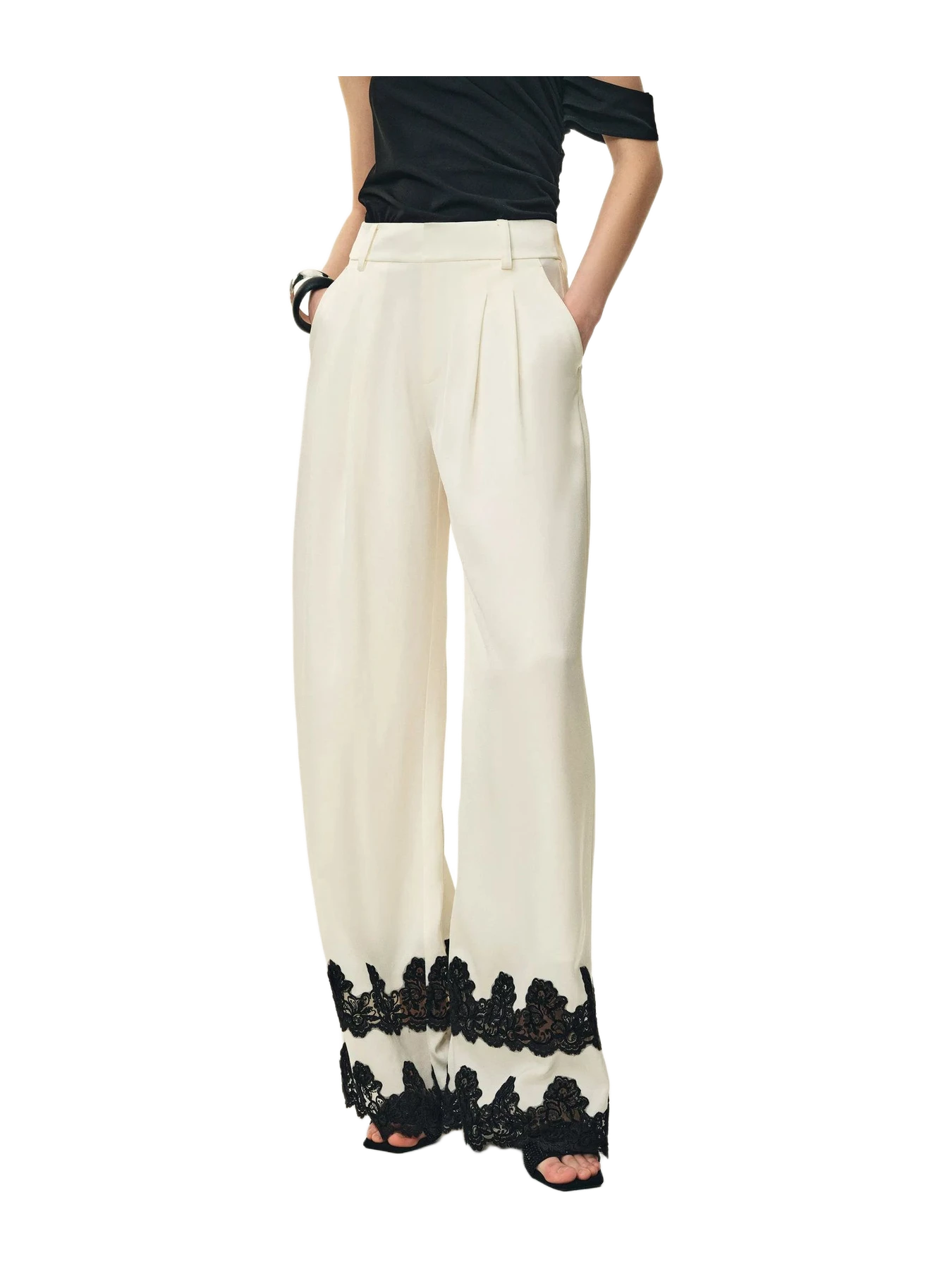 Fabrique Kari Lace-Trim Pants In Acetate Satin