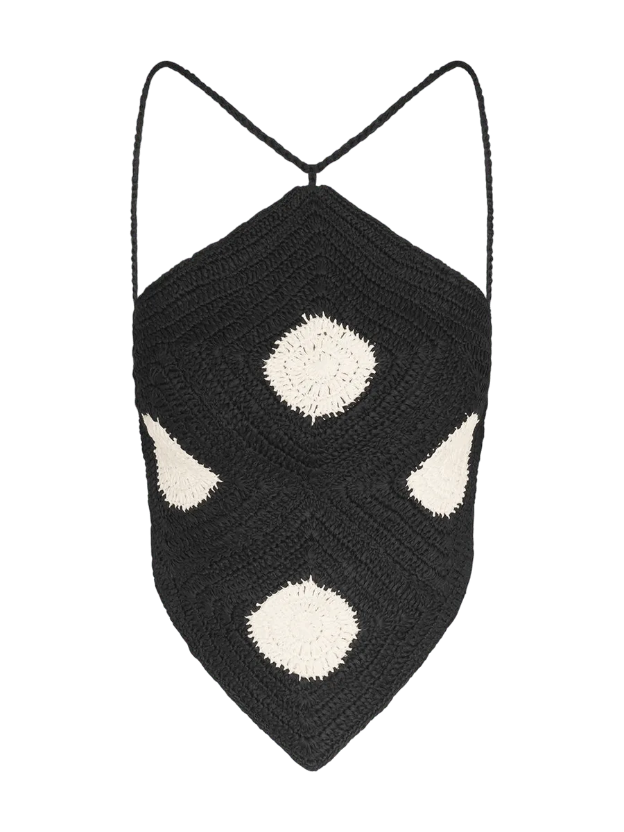 Simon Miller Kit Crochet Top In Black/Macadamia Polka Dot