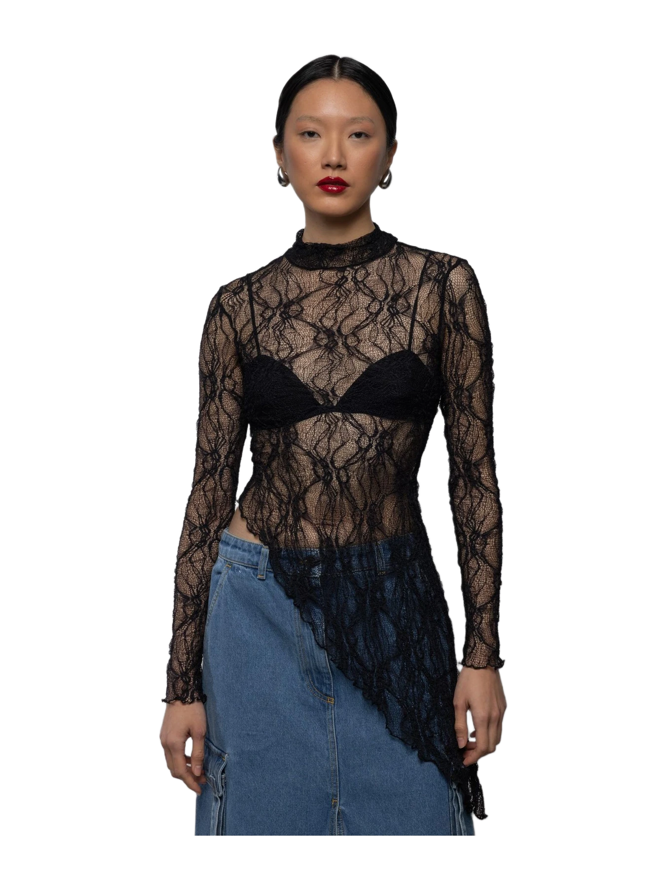 ESTHÉ Lace Asymmetric High Neck Top • Esthe