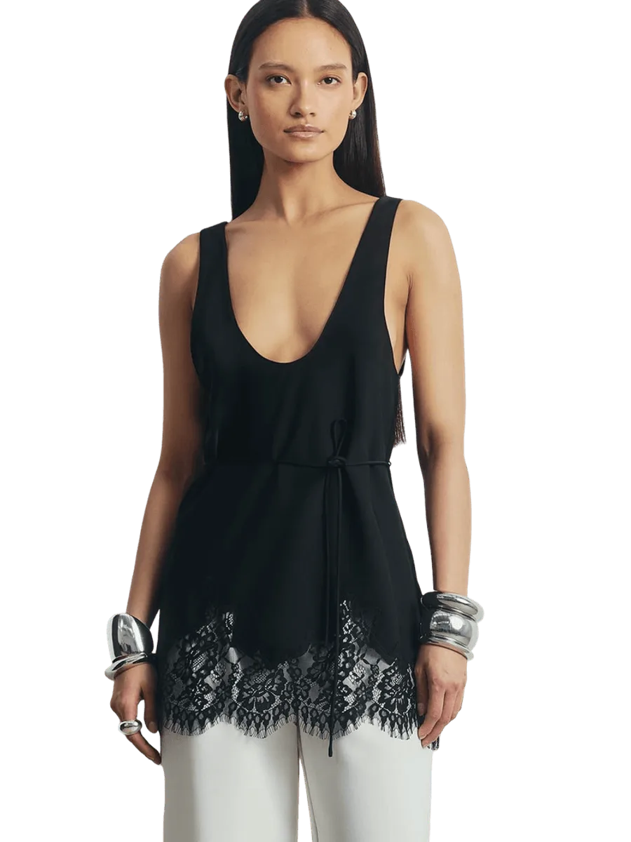 Because of Alice Lace Hem Scoop Neck Longline Top