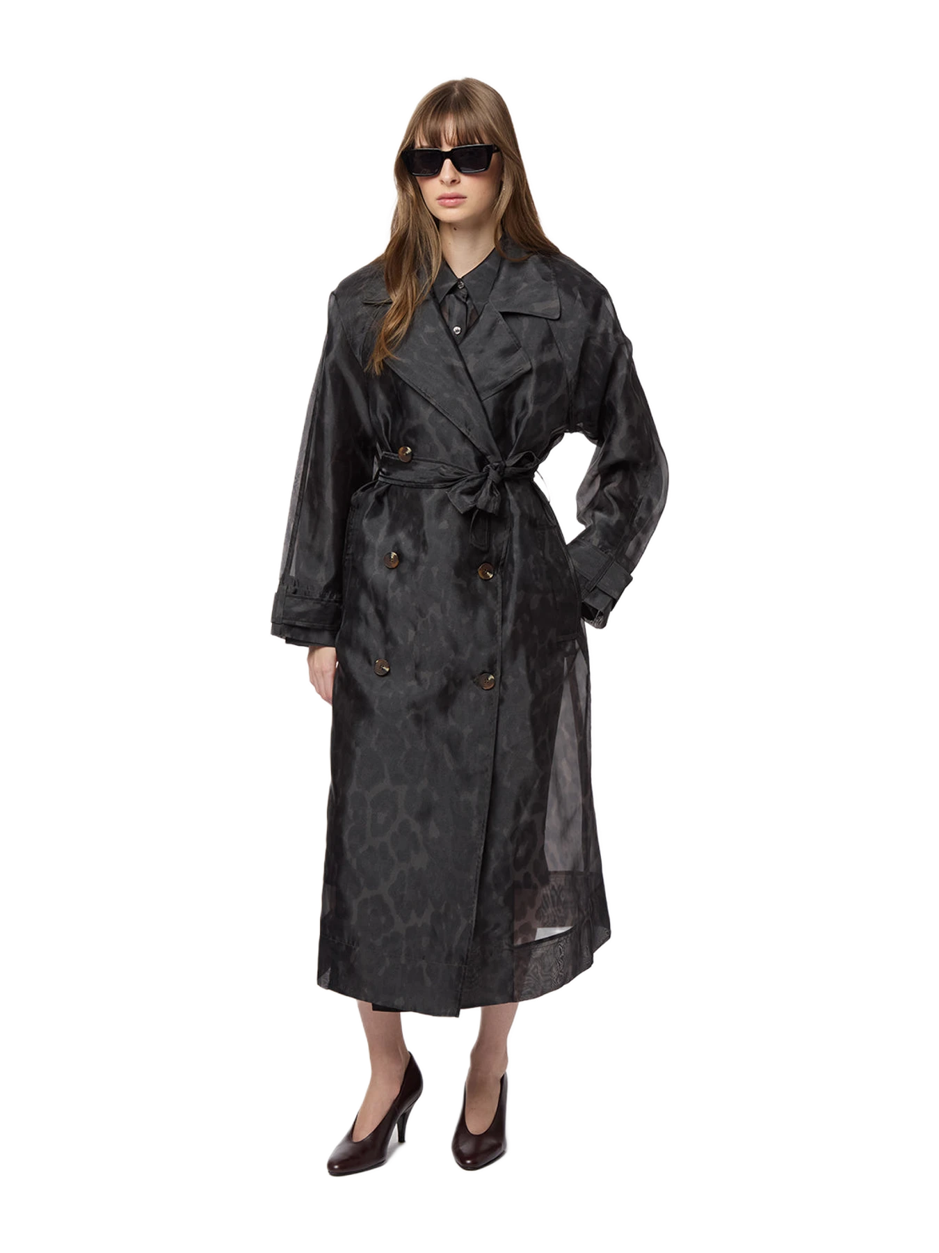 Apparis Lana Organza Leopard Trench Coat