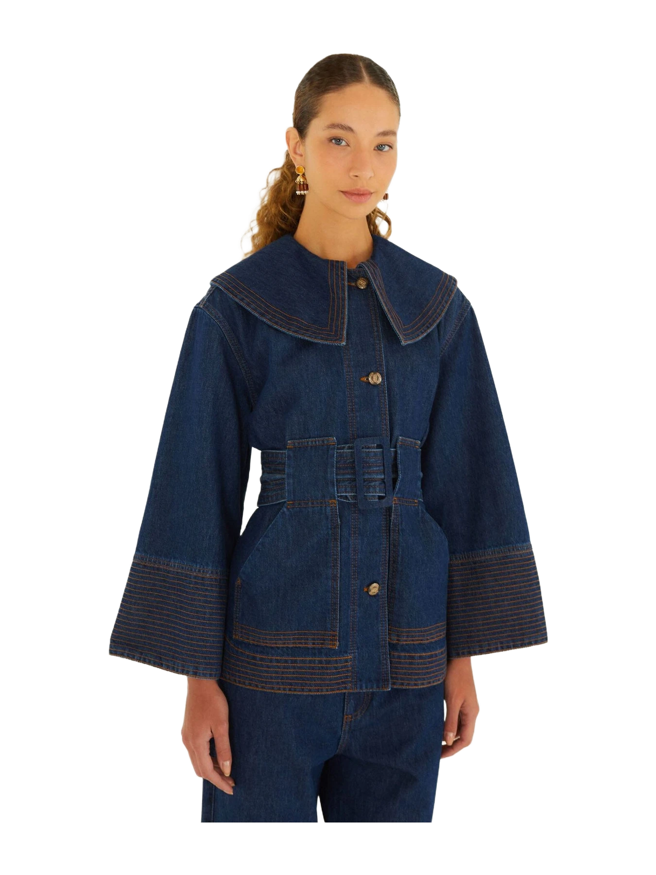 Farm Rio Lapel Belted Denim Trench Coat