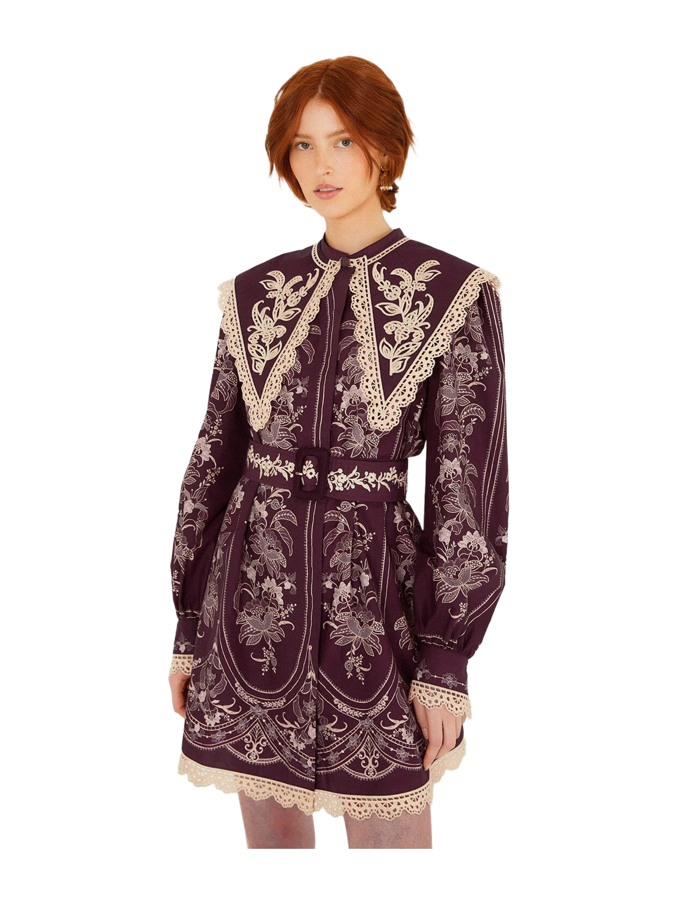 Farm Rio Lara Lace Long Sleeve Mini Dress