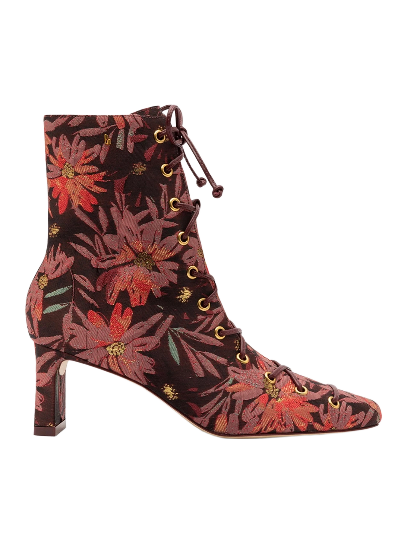 Larroudé Larroudé x Markarian Alexis Boot In Floral Embroidery Burgundy Fabric