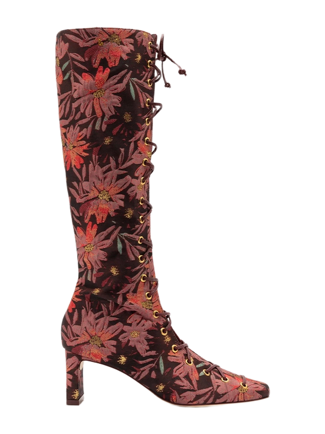 Larroudé Larroudé x Markarian Alexis Hi Boot In Floral Embroidery Burgundy Fabric